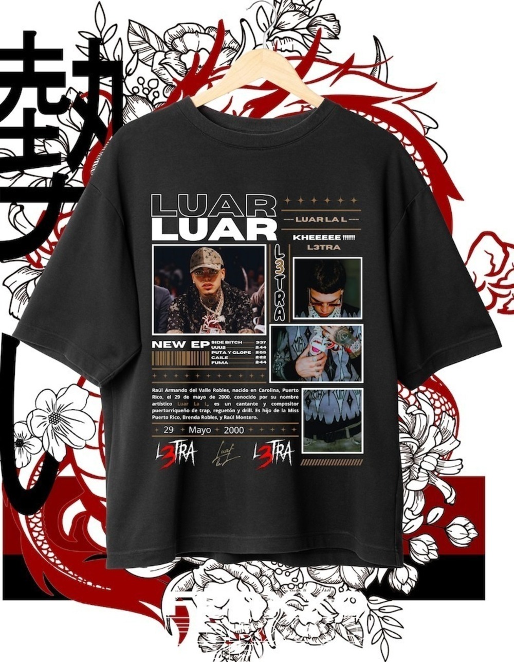 Luar La L T-shirt Design Retro Black Shirt